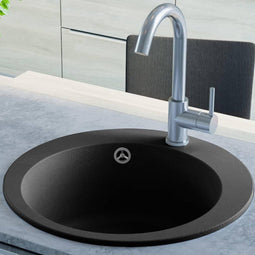 vidaXL - Gootsteen - rond - enkele - bak - graniet - zwart