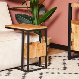 Laptop en bijschuiftafel Slider Naturel mangohout 53 cm