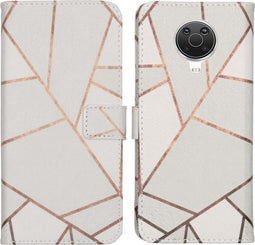 iMoshion Hoesje Geschikt voor Nokia G20 / G10 Hoesje Met Pasjeshouder - iMoshion Design Softcase Bookcase - Wit / Meerkleurig / Goud / White Graphic