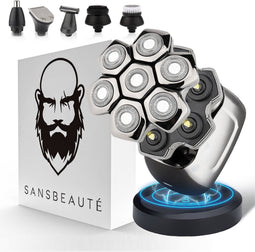 Sansbeauté® SkullSharp PRO MAGNETIC - 6-in-1 Scheerapparaat - Draadloos Opladen - Waterproof - Zilver