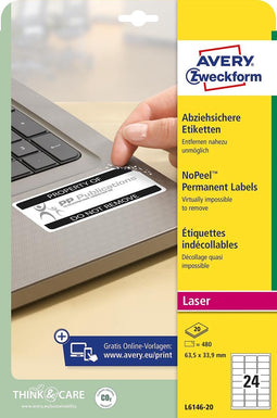 Laseretiket Avery 63 - 5x33 - 9mm wit 20 vel 24 etiketten per vel