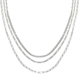 Laura Ferini Dames Ketting Collane Dolci Zilver- Zilverkleurige Schakelketting Met 3 Lagen