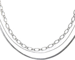Laura Ferini Dames Ketting Collegato Zilver - Zilverkleurige Schakelketting Met 3 Lagen - 18K Wit Verguld - Halsketting - Collier - Sieraad - Accessoires - Dames Ketting Met Lagen