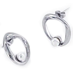 Laura Ferini Dames Oorbellen met pareltje Ardea Zilver - Zilverkleurige Vrouwen Oorringen met Parel - Waterproof Roestvrij Staal - RVS Sieraden - Accessoires
