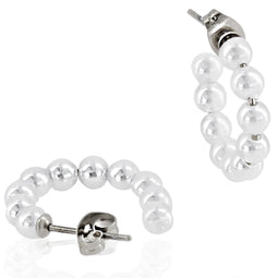Laura Ferini Dames Parel Oorbellen Bojano Zilver - Zilverkleurige Vrouwen Oorringen - Waterproof Roestvrij Staal - RVS Sieraden - Accessoires