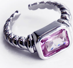 Laura Ferini Verstelbare Dames Ring Cepina Zilver - Ring met Roze Zirkonia Kristal - Zilverkleurig Vrouwen Sieraad - Waterproof Roestvrij Staal - RVS Sieraden - Accessoires