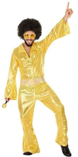 Gouden disco verkleed pak/kostuum voor heren - Seventies verkleedkleding pak - jumpsuit met pailletten XXL