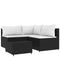 4-delige Loungeset met kussens poly rattan zwart