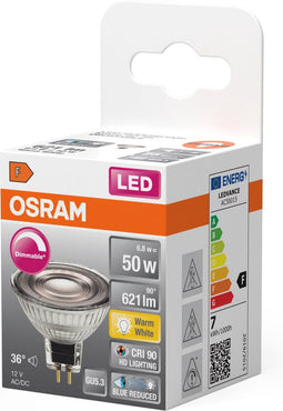 OSRAM Superstar dimbare LED lamp met bijzonder hoge kleurweergave (CRI9-), GU5.3-basis helder glas ,Warm wit (27-K), 621 Lumen, substituut voor 5-W-verlichtingsmiddel dimbaar, 1-Pak