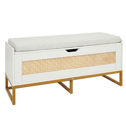Coast Schoenenbank – Rattan - Zitkussen – 100 x 35 x 44 cm - Wit