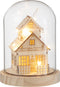 J-Line decoratie Stolp Winter Huis - hout/glas - naturel - LED lichtjes