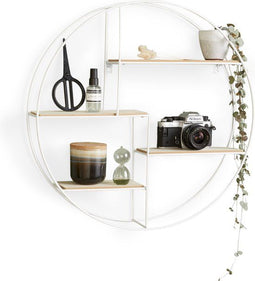 LIFA LIVING Wandrek Ronda - Wandplank Industrieel - Metaal en MDF Hout - 4 Planken - Rond Kruidenrek