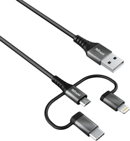 Trust Keyla 23572 - 3-in-1 Oplaadkabel USB-C/Micro-USB/Lightning - Extra sterk - Zwart