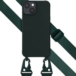 Selencia Hoesje Geschikt voor iPhone 14 Hoesje Met Koord - Selencia Siliconen hoesje met afneembaar koord - Donkergroen