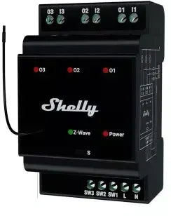 Shelly Wave Pro 3 LR - 3-kanaals Z-Wave busrelais - Zwart
