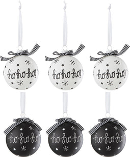 J-Line kerstbal Hoho + Sneeuwvlokken + Boog - glas - zwart/wit - small - doos van 6