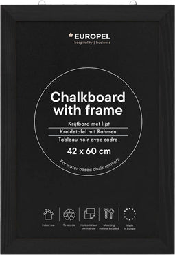 Europel krijtbord met lijst – muurdecoratie – tekenbord - zwart - 42x60cm