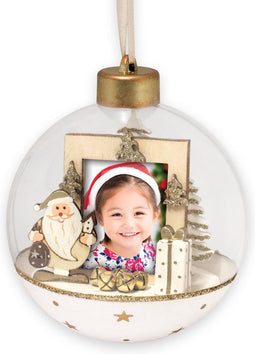 ZEP - Foto Kerstbal Wit Aland voor foto formaat 3,5 x 4,5 cm - rond 10 cm - LS447