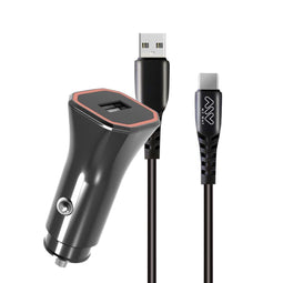Myway - Auto oplader - 1,2 m USB A naar USB-C - Zwart