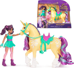 Unicorn Academy - Pop Ava & Eenhoorn Leaf - met 2 rijaccessoires en borstel - Speelfigurenset