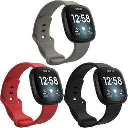 iMoshion Siliconen bandje Multipack voor Fitbit Versa 4 / 3 / Sense (2) - Zwart / Grijs / Rood