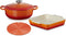 Le Creuset - Braadset - Oranjerood - 3-delig - Braadpan - Ovenschaal - Onderzetter