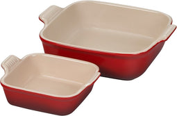 Le Creuset - Ovenschalen - Heritage - Vierkant - Kersenrood - Set van 2 stuks