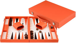 Longfield Backgammon 15" - Luxe kunstlederen koffer - Zwarte & oranje stenen