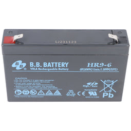 Lead battery BB Battery HR9-6 battery, 6 Volt 9Ah, dimensions 151 x 34 x 94mm, with Faston 6.3mm plu