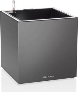 LECHUZA CANTO Premium 40 low LED - Plantenbak - met uitneembare binnenbak - met bewateringssysteem - ALL-IN-ONE set met LECHUZA-PON - met LED-stripverlichting - antraciet metallic
