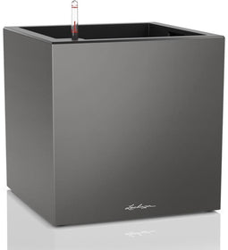 LECHUZA CANTO Premium 40 low - Plantenbak - met uitneembare binnenbak - met bewateringssysteem - ALL-IN-ONE set met LECHUZA-PON - Antraciet metallic