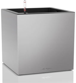 LECHUZA CANTO Premium 40 low - Plantenbak - met uitneembare binnenbak - met bewateringssysteem - ALL-IN-ONE set met LECHUZA-PON - zilver metallic