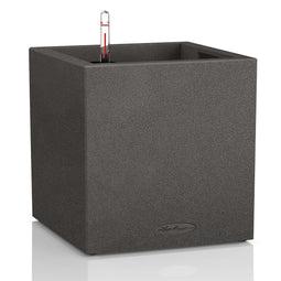LECHUZA CANTO Stone 40 low - Plantenbak - met uitneembare binnenbak - met bewateringssysteem - ALL-IN-ONE set met LECHUZA-PON - grafietzwart