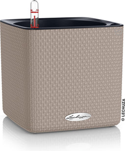 LECHUZA CUBE Color 16 - Plantenbak - met uitneembare binnenbak - met bewateringssysteem - ALL-IN-ONE set - zandbruin