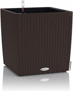 LECHUZA CUBE Cottage 50 - Plantenbak - met uitneembare binnenbak - met bewateringssysteem - ALL-IN-ONE set met LECHUZA-PON - mokka