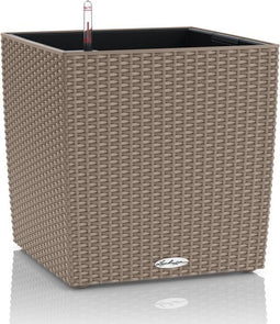 LECHUZA CUBE Cottage 50 - Plantenbak - met uitneembare binnenbak - met bewateringssysteem - ALL-IN-ONE set met LECHUZA-PON - zandbruin
