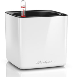 LECHUZA CUBE Glossy 14 - Plantenbak - met uitneembare binnenbak - met bewateringssysteem - ALL-IN-ONE set - wit hoogglans
