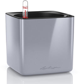LECHUZA CUBE Glossy 14 - Plantenbak - met uitneembare binnenbak - met bewateringssysteem - ALL-IN-ONE set met LECHUZA-PON - WINTEREDITION - titanium dust hoogglans