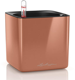 LECHUZA CUBE Glossy 14 - Plantenbak - met uitneembare binnenbak - met bewateringssysteem - ALL-IN-ONE set - WINTEREDITION - spicy copper highgloss