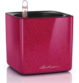 LECHUZA CUBE GLOSSY KISS 14 - Plantenbak - met uitneembare binnenbak - met bewateringssysteem - ALL-IN-ONE set - cherry pie glitter hoogglans