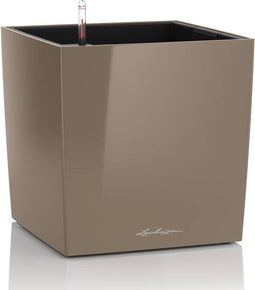 LECHUZA CUBE Premium 30 - Plantenbak - met uitneembare binnenbak - met bewateringssysteem - ALL-IN-ONE set met LECHUZA-PON - taupe hoogglans