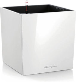 LECHUZA CUBE Premium 40 - Plantenbak - met uitneembare binnenbak - met bewateringssysteem - ALL-IN-ONE set met LECHUZA-PON - wit hoogglans
