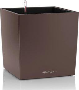 LECHUZA CUBE Premium 40 - Plantenbak - met uitneembare binnenbak - met bewateringssysteem - ALL-IN-ONE set met LECHUZA-PON - espresso metallic
