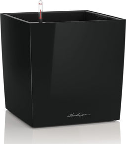 LECHUZA CUBE Premium 40 - Plantenbak - met uitneembare binnenbak - met bewateringssysteem - ALL-IN-ONE set met LECHUZA-PON - zwart hoogglans