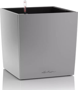 LECHUZA CUBE Premium 40 - Plantenbak - met uitneembare binnenbak - met bewateringssysteem - ALL-IN-ONE set met LECHUZA-PON - zilver metallic
