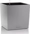 LECHUZA CUBE Premium 40 - Plantenbak - met uitneembare binnenbak - met bewateringssysteem - ALL-IN-ONE set met LECHUZA-PON - zilver metallic