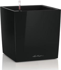 LECHUZA CUBE Premium 50 - Plantenbak - met uitneembare binnenbak - met bewateringssysteem - ALL-IN-ONE set met LECHUZA-PON - zwart hoogglans