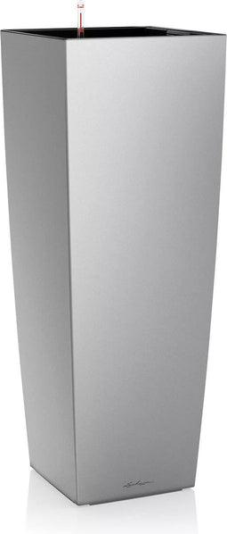 LECHUZA CUBICO ALTO PREMIUM 40- Plantenbak - met uitneembare binnenbak - met bewateringssysteem - ALL-IN-ONE set met LECHUZA-PON - zilver metallic