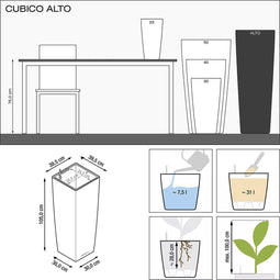 LECHUZA CUBICO ALTO PREMIUM 40 - Plantenbak - met uitneembare binnenbak - met bewateringssysteem - ALL-IN-ONE set met LECHUZA-PON - zwart hoogglans
