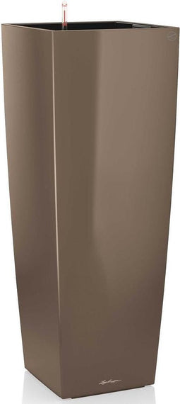 LECHUZA CUBICO ALTO PREMIUM 40 - Plantenbak - met uitneembare binnenbak - met bewateringssysteem - ALL-IN-ONE set met LECHUZA-PON - taupe hoogglans